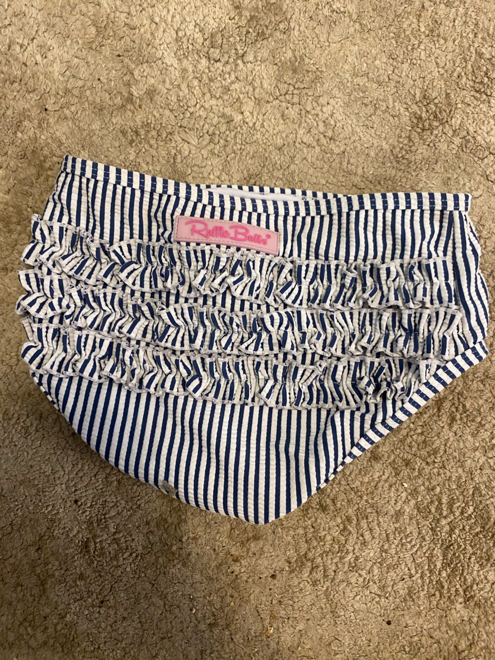 Ruffle Butts Navy Blue & White Striped Girls swim bottom